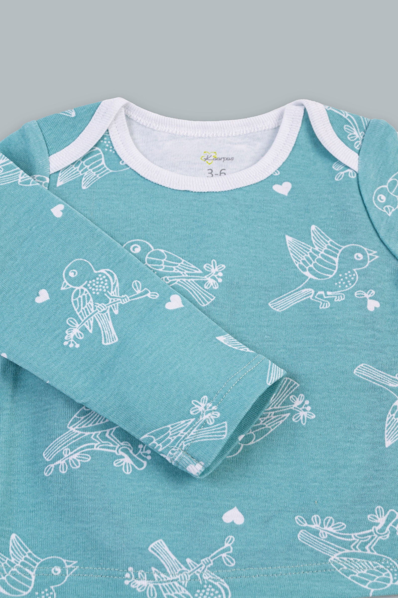 Kaarpas organic cotton 2 piece baby PJ set with chirpy sparrow - Teal - Tinycubs - 
