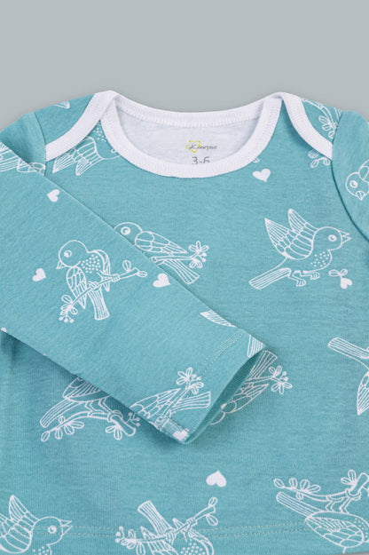 Kaarpas organic cotton 2 piece baby PJ set with chirpy sparrow - Teal - Tinycubs - 