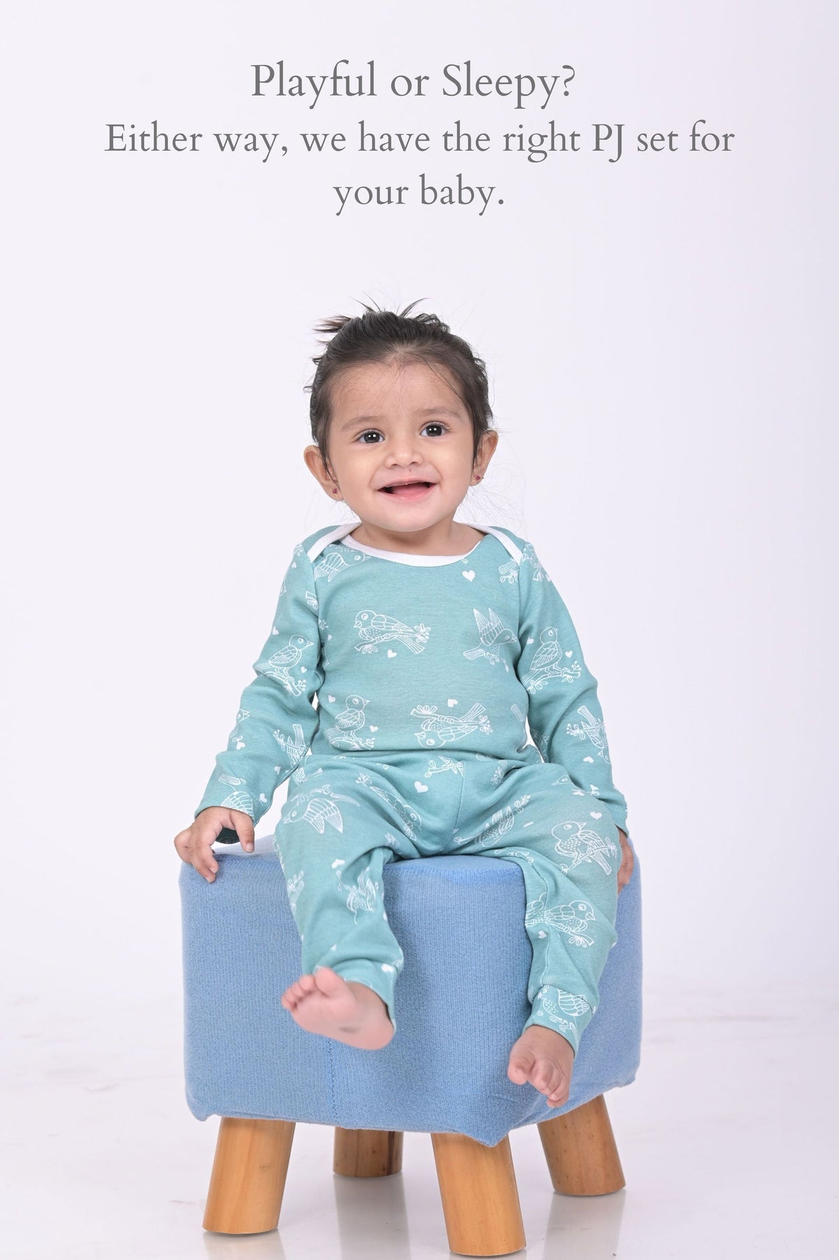 Kaarpas organic cotton 2 piece baby PJ set with chirpy sparrow - Teal - Tinycubs - 