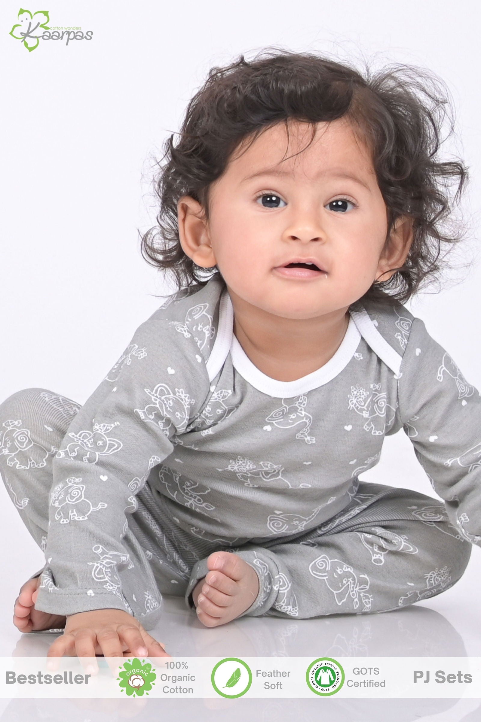 Kaarpas organic cotton 2 piece  baby PJ set with jumbo elephant - Tinycubs - 