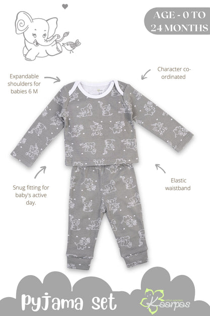 Kaarpas organic cotton 2 piece  baby PJ set with jumbo elephant - Tinycubs - 