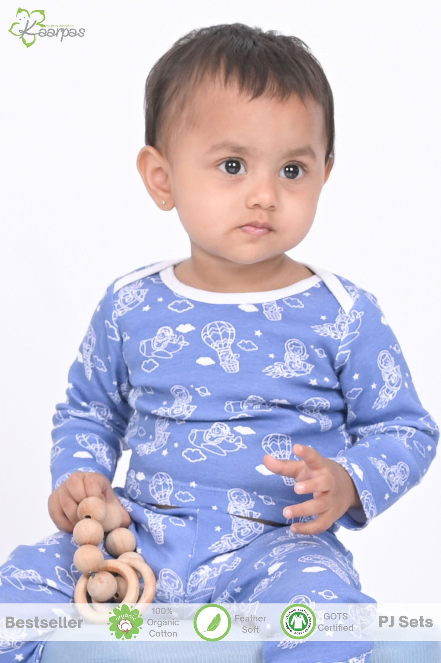 Kaarpas organic cotton 2 piece baby into the sky with parachute PJ set - Blue - Tinycubs - 