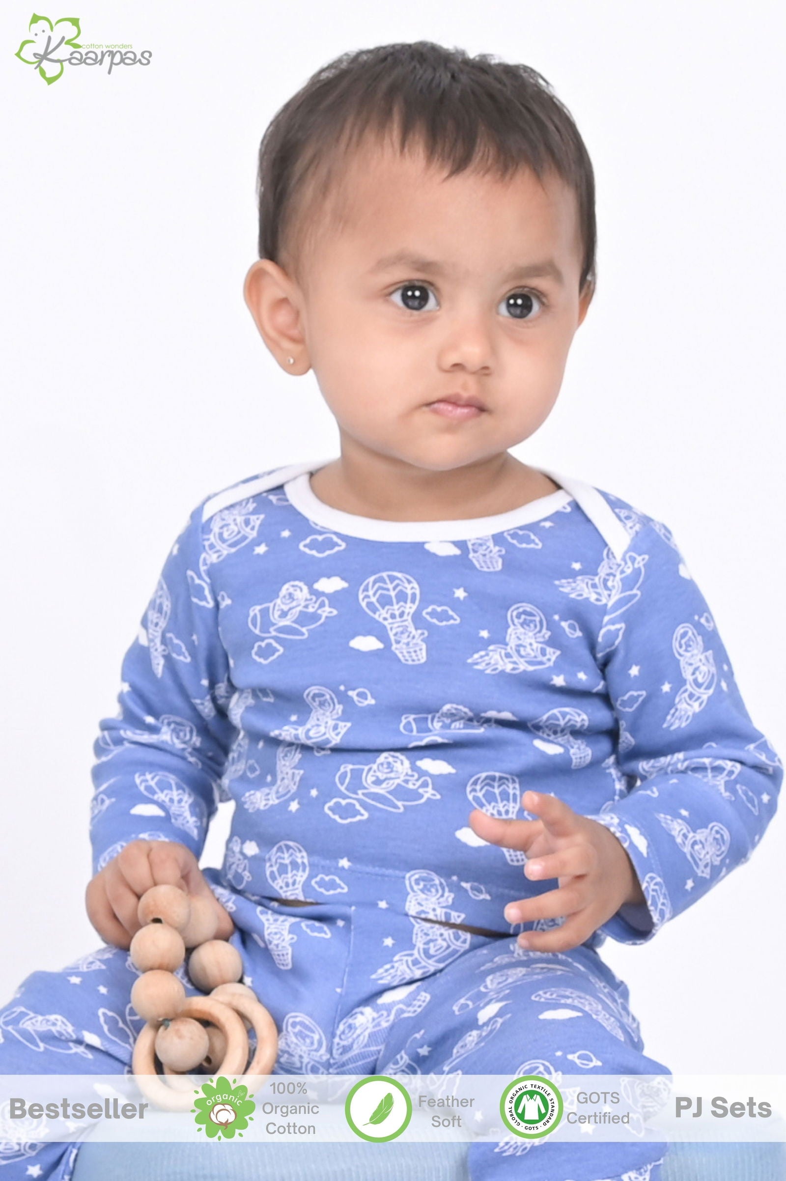 Kaarpas organic cotton 2 piece baby into the sky with parachute PJ set - Blue - Tinycubs - 