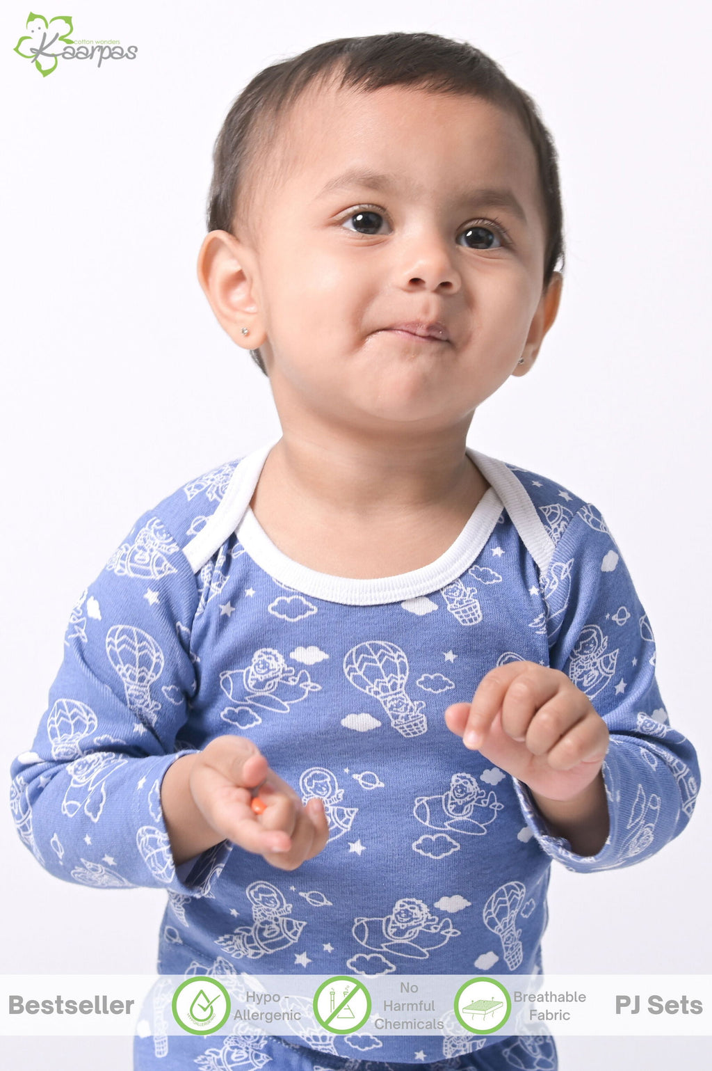 Kaarpas organic cotton 2 piece baby into the sky with parachute PJ set - Blue - Tinycubs - 