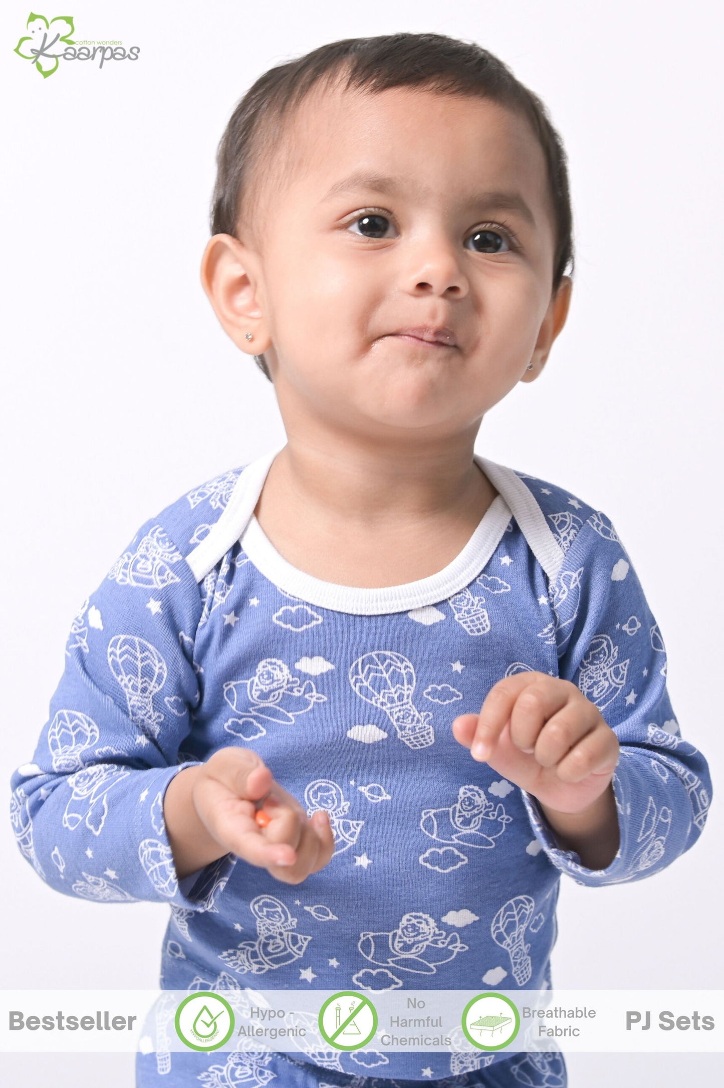Kaarpas organic cotton 2 piece baby into the sky with parachute PJ set - Blue - Tinycubs - 