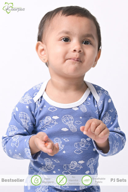 Kaarpas organic cotton 2 piece baby into the sky with parachute PJ set - Blue - Tinycubs - 