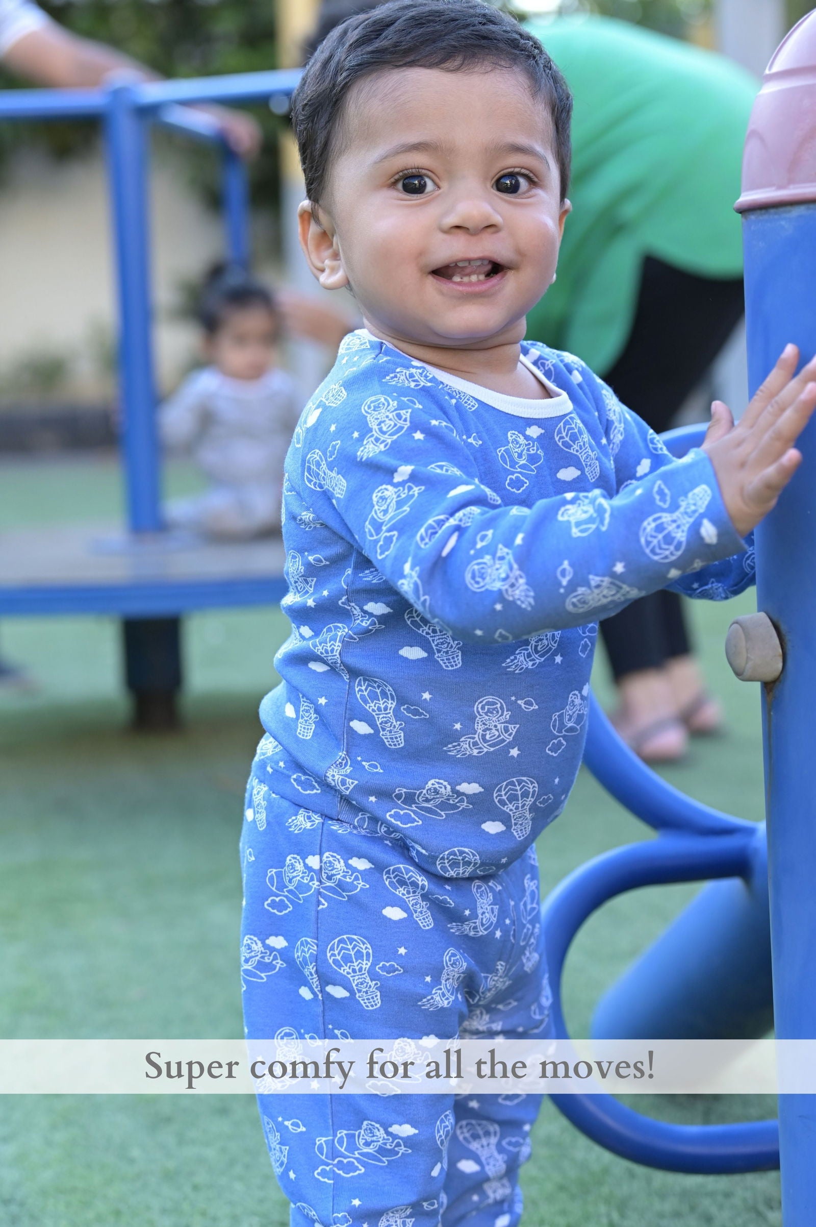 Kaarpas organic cotton 2 piece baby into the sky with parachute PJ set - Blue - Tinycubs - 