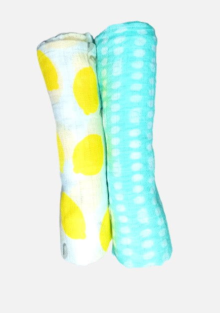 Kindermum Organic Cotton Muslin Swaddle Blanket Large Set of 2 - Pista and Lemon - Tinycubs - 