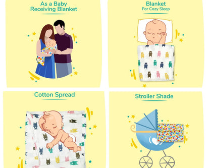Kindermum Organic Cotton Muslin Swaddle Blanket Large Set of 2 - Pista and Lemon - Tinycubs - 