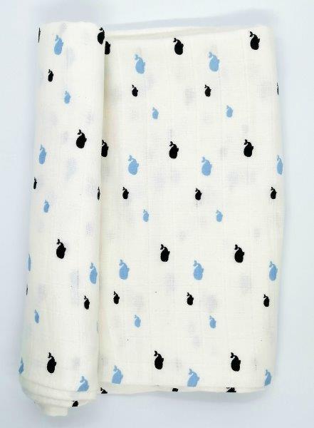 Kindermum Organic Cotton Muslin Swaddle Blanket Large Size Set of 2 - Bear and Whale - Tinycubs - 