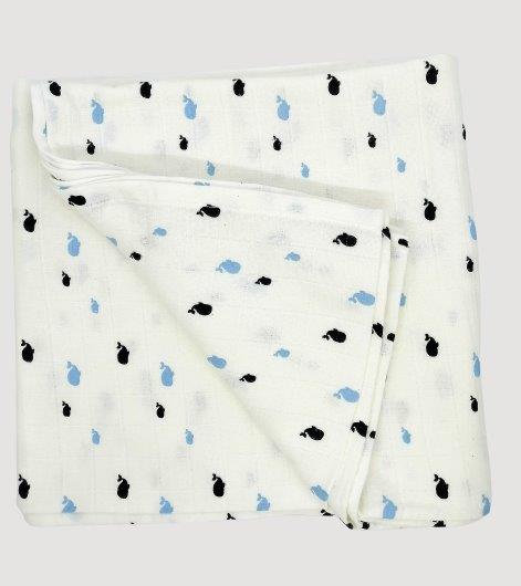 Kindermum Organic Cotton Muslin Swaddle Blanket Large Size Set of 2 - Bear and Whale - Tinycubs - 