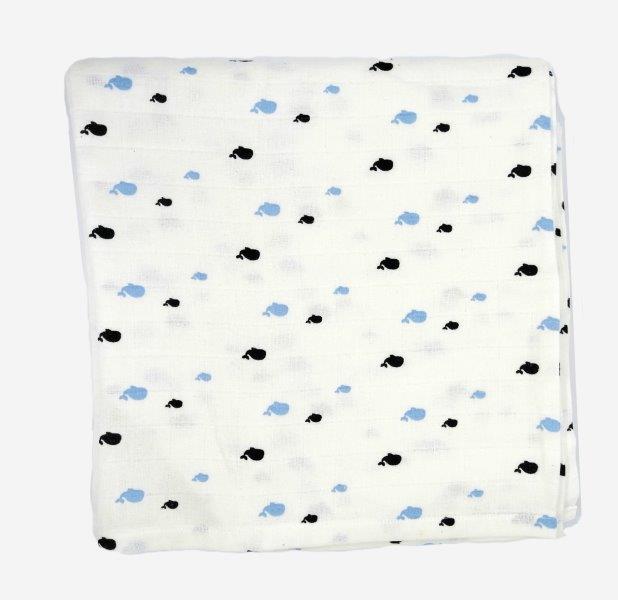 Kindermum Organic Cotton Muslin Swaddle Blanket Large Size Set of 2 - Bear and Whale - Tinycubs - 