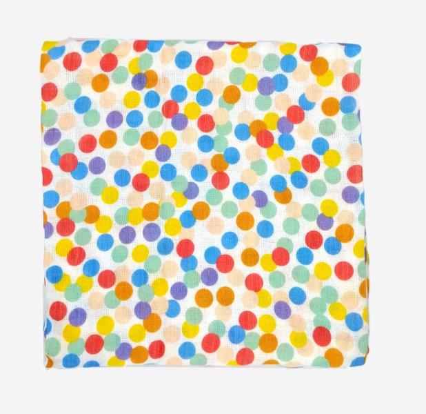 Kindermum Organic Cotton Muslin Swaddle Blanket Large Size Set of 2 - Colorful Polka and Bear - Tinycubs - 