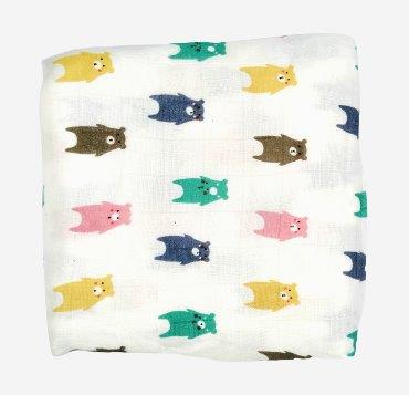 Kindermum Organic Cotton Muslin Swaddle Blanket Large Size Set of 2 - Colorful Polka and Bear - Tinycubs - 