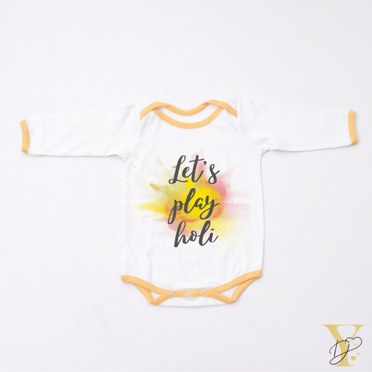 Let's Play Holi Bodysuit - yellow love (full sleeves) - Tinycubs - 