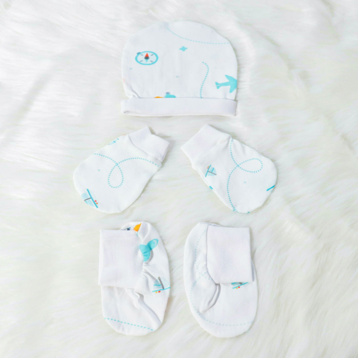 Lil Travellers - Cotton Cap, Mittens & Booties Set - Tinycubs - 