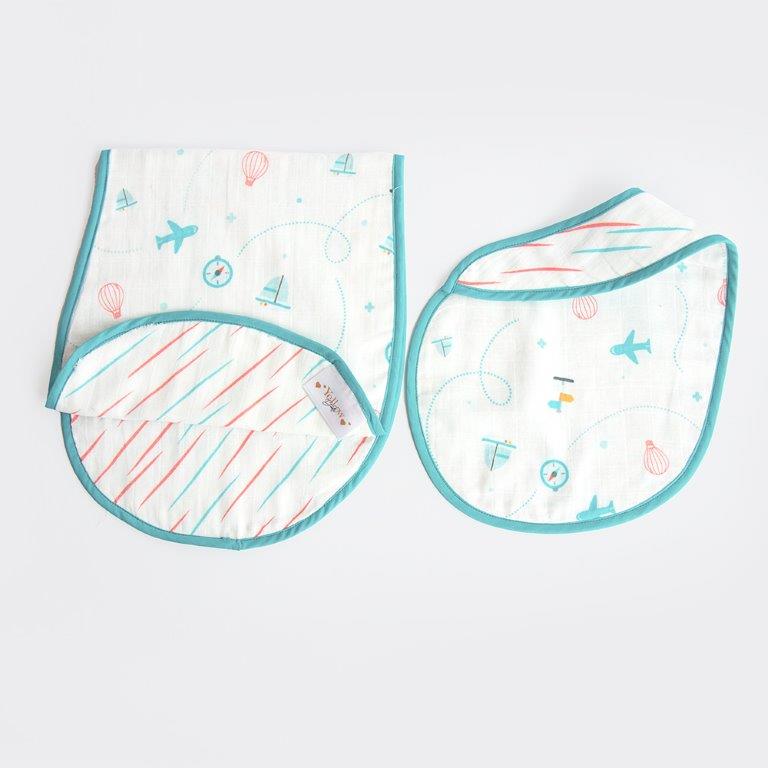 Lil Travellers - Reversible Bib & Burpy Cloth Set - Tinycubs - 