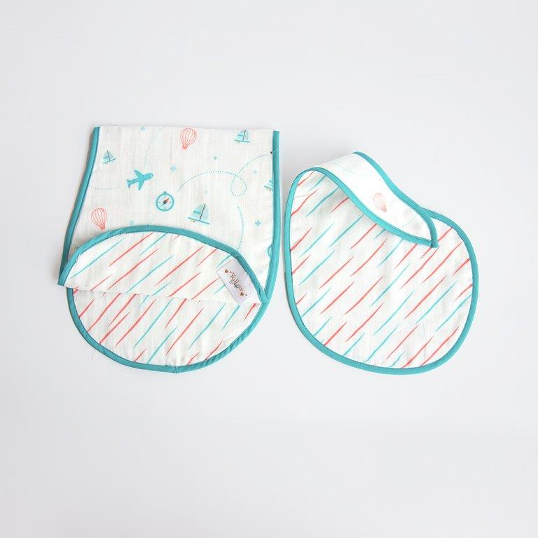 Lil Travellers - Reversible Bib & Burpy Cloth Set - Tinycubs - 
