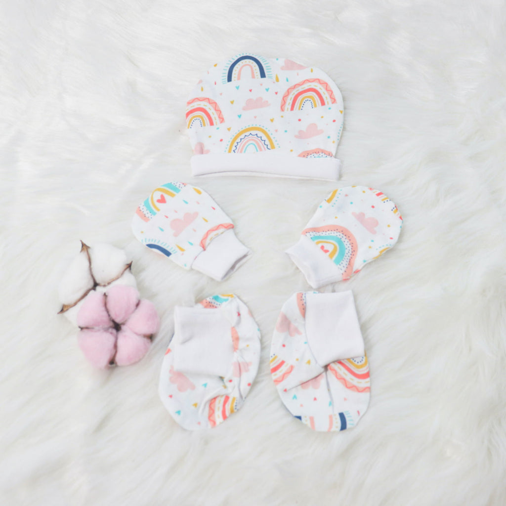 Look for Rainbows - Cotton Cap, Mittens & Booties Set - Tinycubs - 
