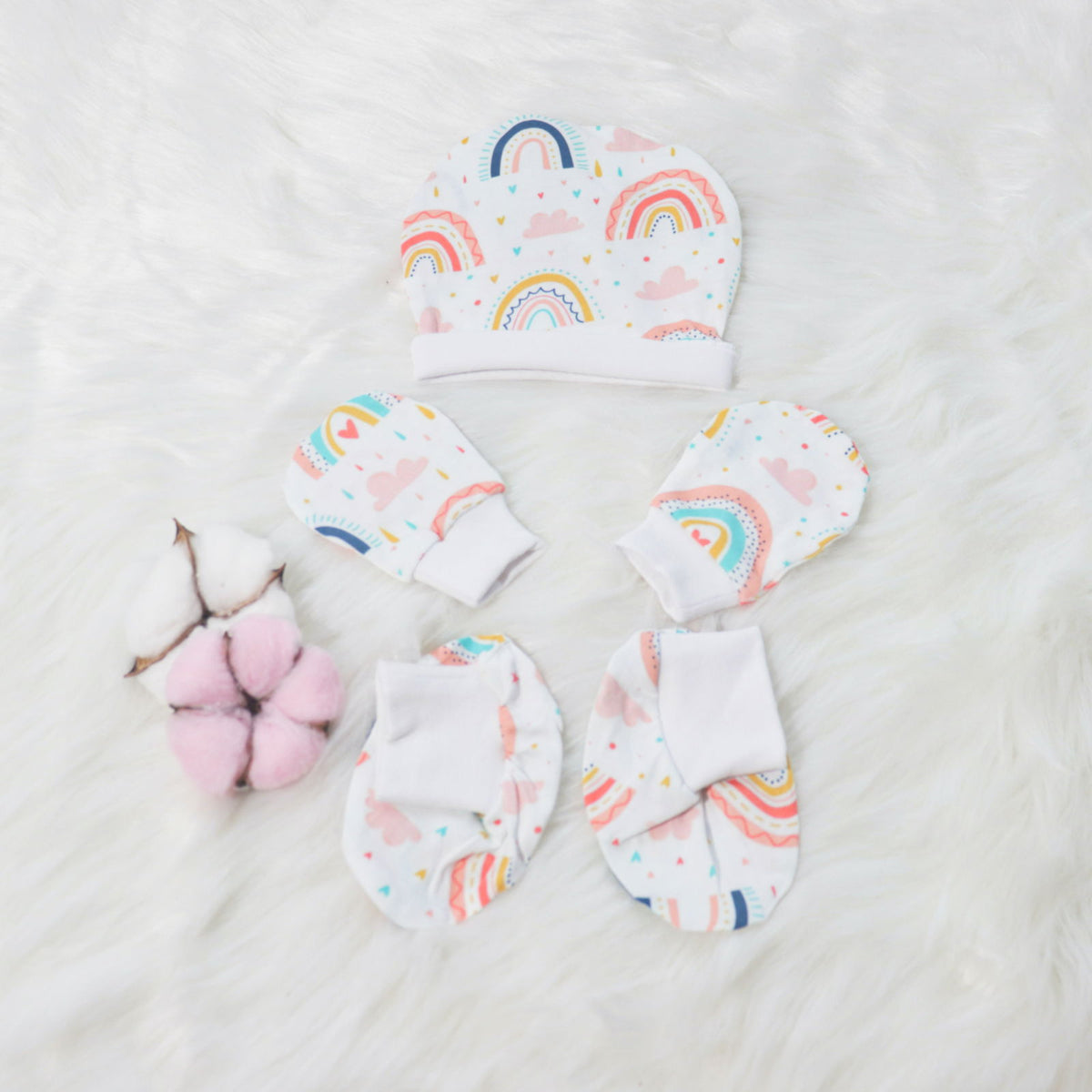Look for Rainbows - Cotton Cap, Mittens & Booties Set - Tinycubs - 