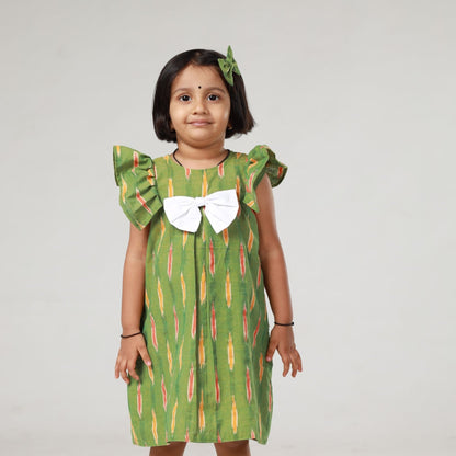 Handloom Ikkat Baby Girl Frock | Green