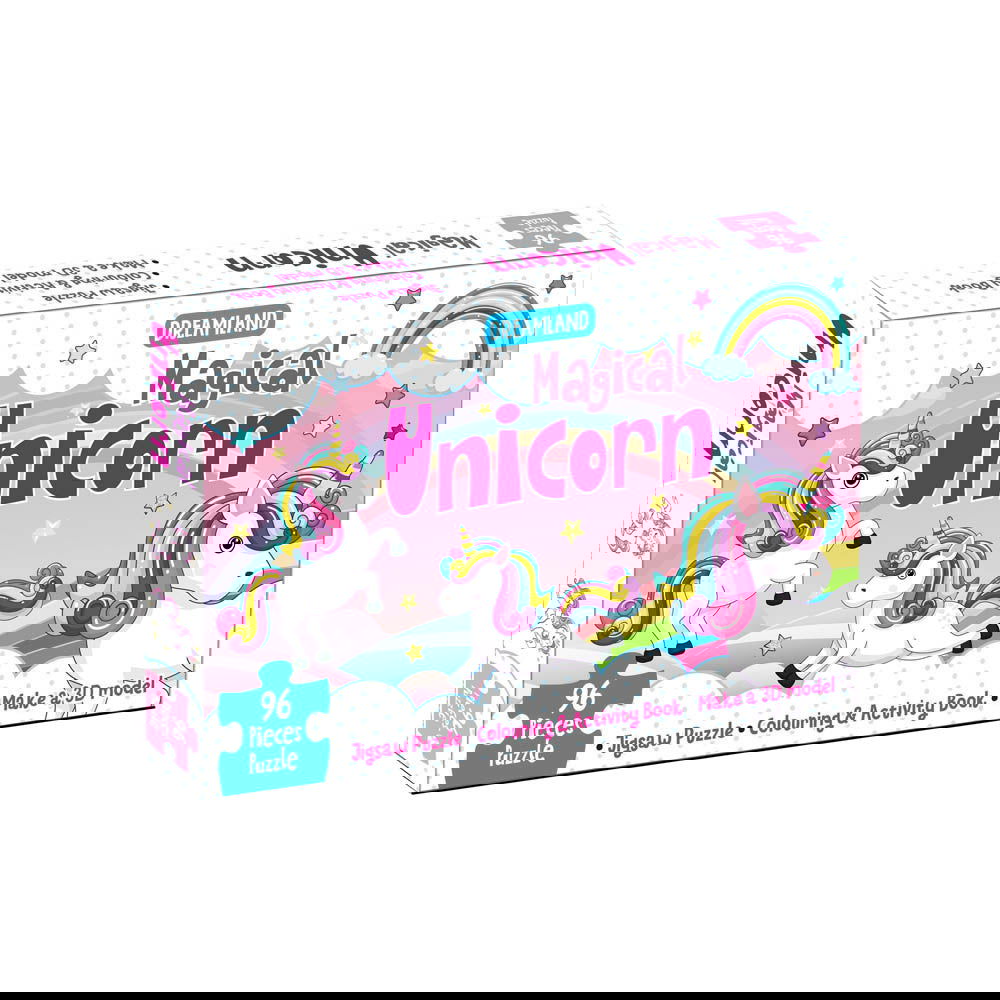 Magical Unicorn Jigsaw Puzzle for Kids – 96 Pcs | With Colouring & Activity Book and 3D Model - Tinycubs - 