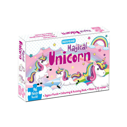 Magical Unicorn Jigsaw Puzzle for Kids – 96 Pcs | With Colouring & Activity Book and 3D Model - Tinycubs - 