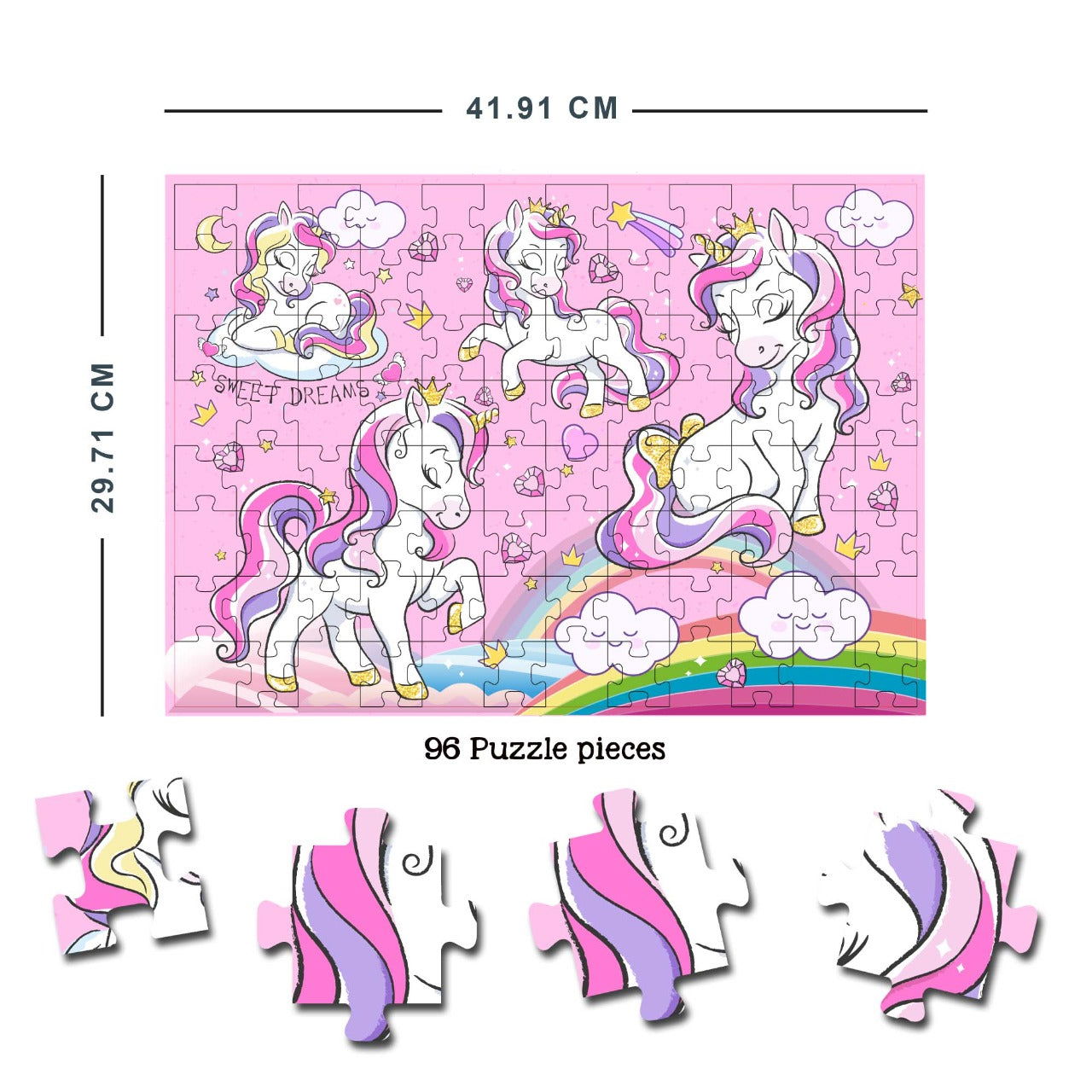 Magical Unicorn Jigsaw Puzzle for Kids – 96 Pcs | With Colouring & Activity Book and 3D Model - Tinycubs - 