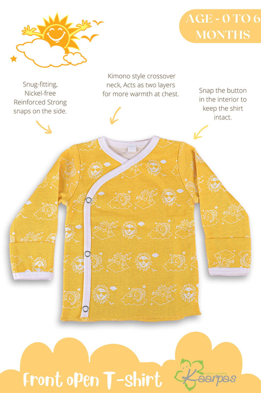 Mighty Sun front open side snap full sleeves T-shirt - Yellow - Tinycubs - 