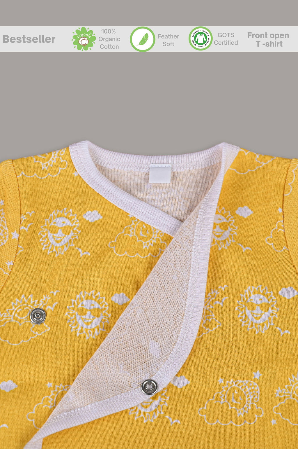 Mighty Sun front open side snap full sleeves T-shirt - Yellow - Tinycubs - 