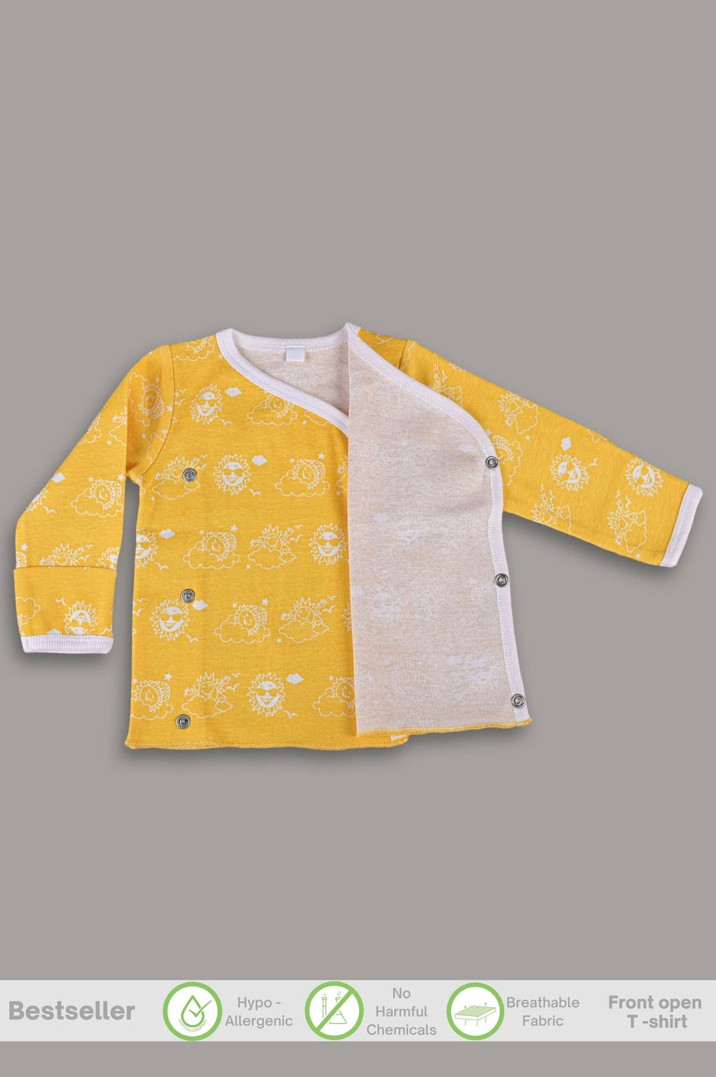 Mighty Sun front open side snap full sleeves T-shirt - Yellow - Tinycubs - 