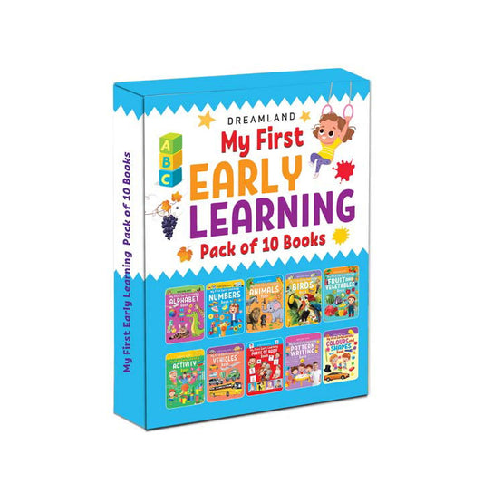My First Early Learning - Pack of 10 Books - Alphabet, Numbers, Animals, Birds, Fruit and Vegetables, Vehicles, Parts of the Body, Colours and Shapes, Pattern Writing, Activity - Tinycubs - 