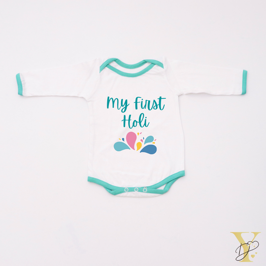 My First Holi Bodysuit - green love (full sleeves) - Tinycubs - 