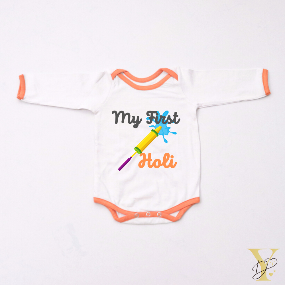 My First Holi Bodysuit - orange love (full sleeves) - Tinycubs - 