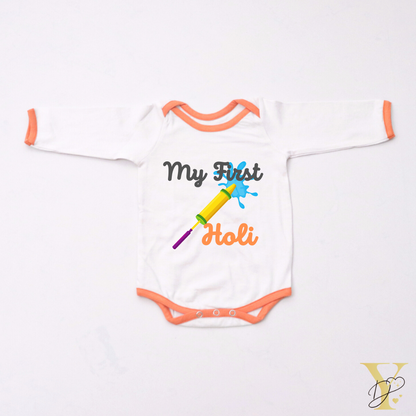 My First Holi Bodysuit - orange love (full sleeves) - Tinycubs - 
