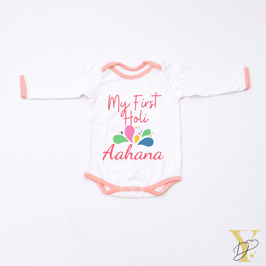 My First Holi Bodysuit - peach love (full sleeves) - Tinycubs - 