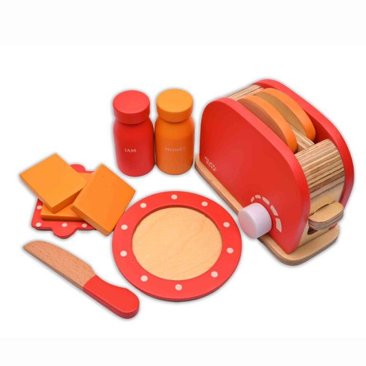 NESTA TOYS - Bread Pop-up Toaster Toy | Wooden Kitchen Toy (Red) - Tinycubs - 