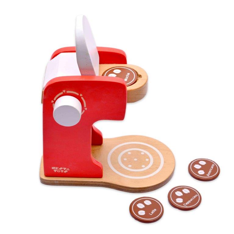 NESTA TOYS - Coffee Maker Toy | Wooden Kitchen Toy Red (Red) - Tinycubs - 