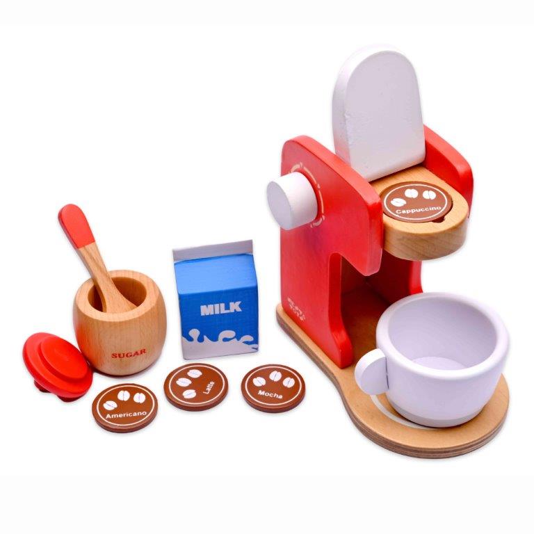 NESTA TOYS - Coffee Maker Toy | Wooden Kitchen Toy Red (Red) - Tinycubs - 