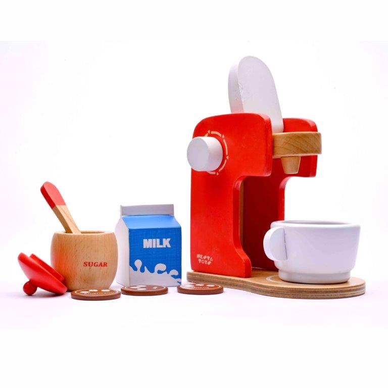 NESTA TOYS - Coffee Maker Toy | Wooden Kitchen Toy Red (Red) - Tinycubs - 