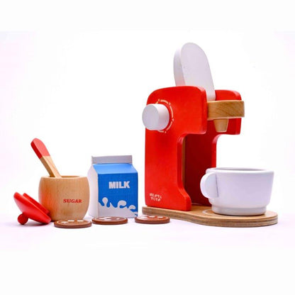 NESTA TOYS - Coffee Maker Toy | Wooden Kitchen Toy Red (Red) - Tinycubs - 