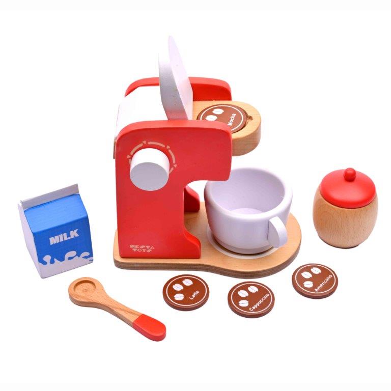 NESTA TOYS - Coffee Maker Toy | Wooden Kitchen Toy Red (Red) - Tinycubs - 