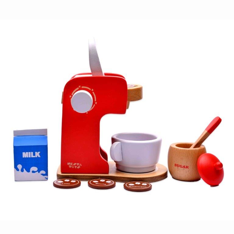 NESTA TOYS - Coffee Maker Toy | Wooden Kitchen Toy Red (Red) - Tinycubs - 