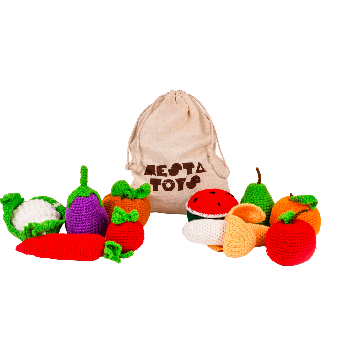 NESTA TOYS - Crochet Fruits & Vegetable Toys | Play Food for Kids (10 Pcs) - Tinycubs - 