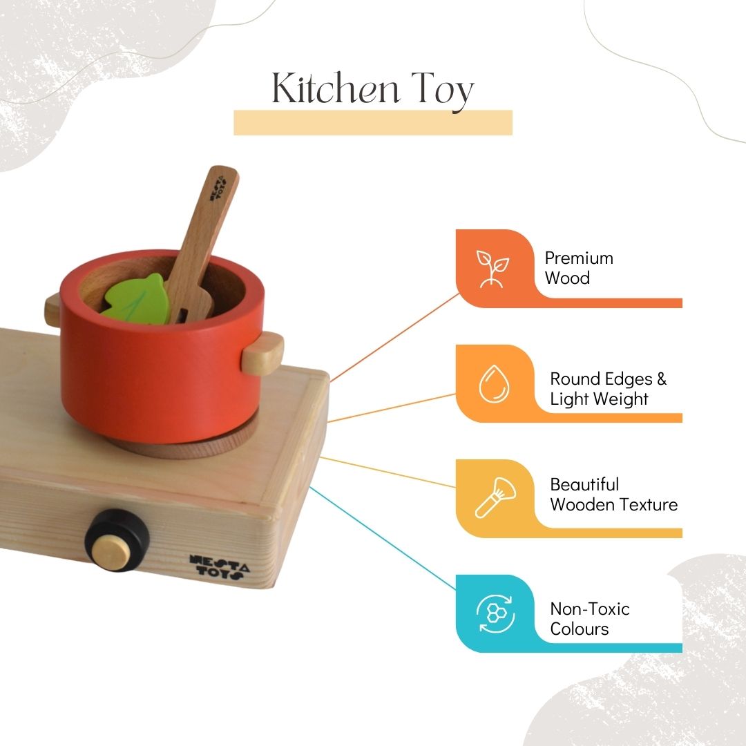 NESTA TOYS - Kitchen Play Set | Beech Wood Cooking Set (9 Pcs) - Tinycubs - 