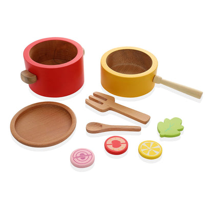 NESTA TOYS - Kitchen Play Set | Beech Wood Cooking Set (9 Pcs) - Tinycubs - 