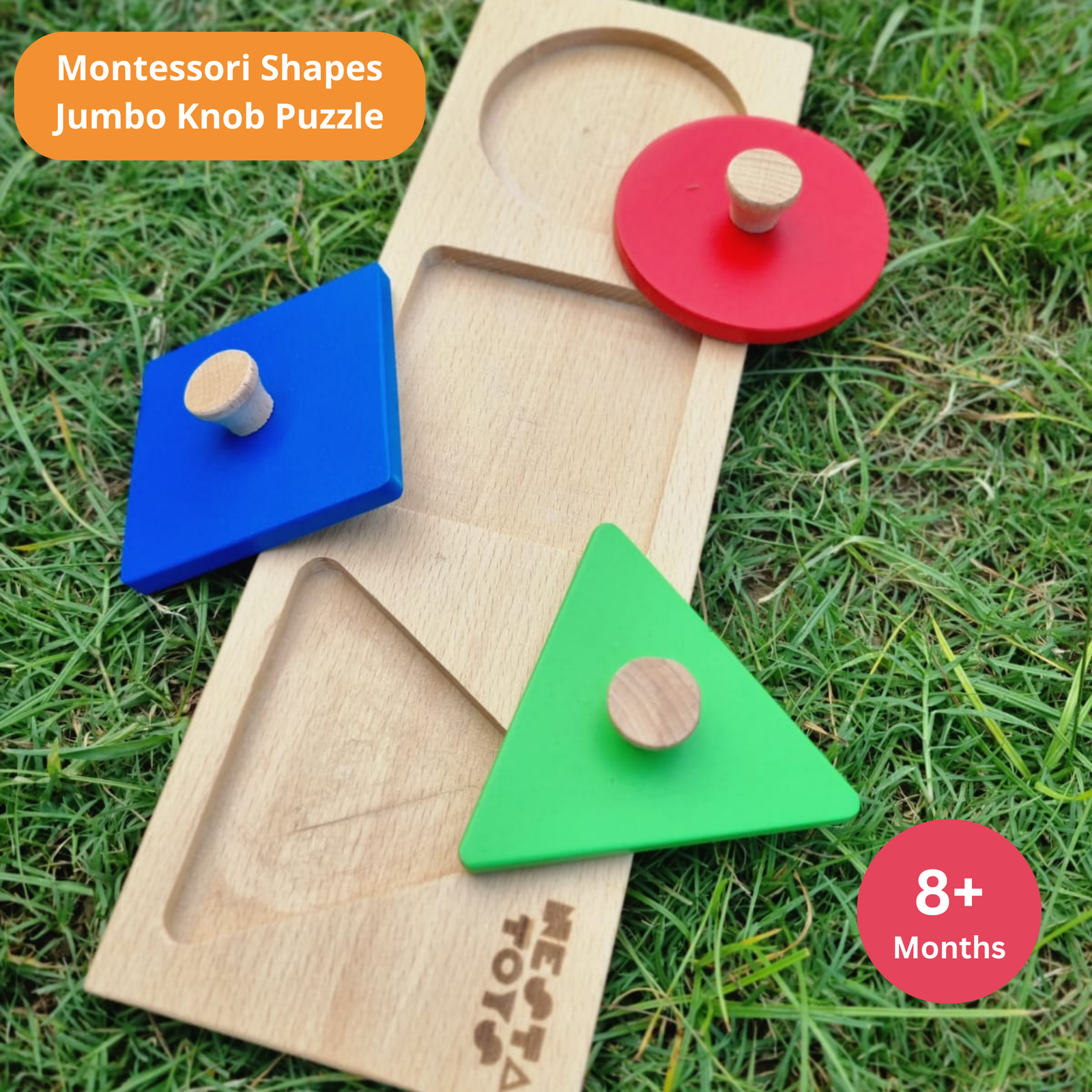 NESTA TOYS - Montessori Wooden Shapes Jumbo Knob Puzzles | First Puzzle Set for Baby Toddler - Tinycubs - 