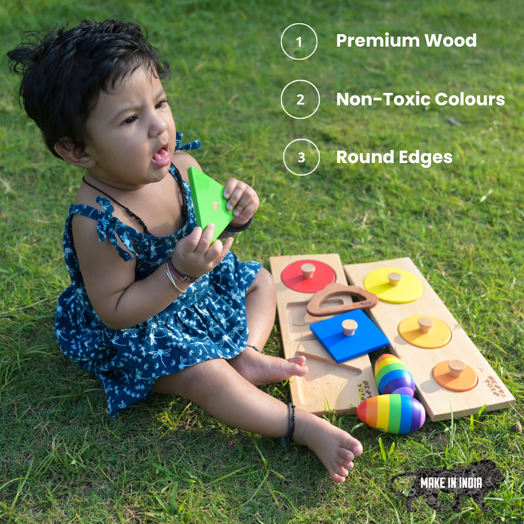 NESTA TOYS - Montessori Wooden Shapes Jumbo Knob Puzzles | First Puzzle Set for Baby Toddler - Tinycubs - 