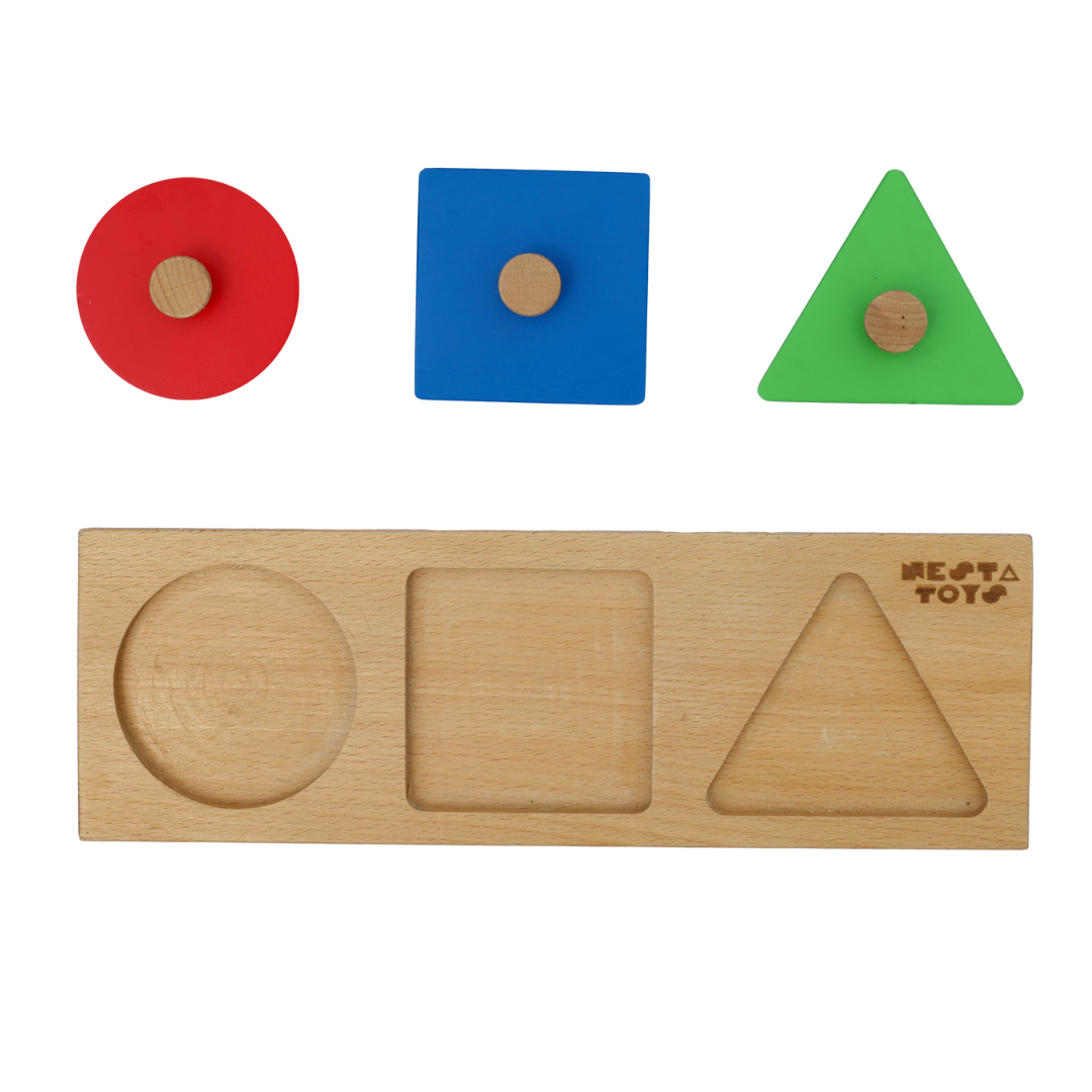 NESTA TOYS - Montessori Wooden Shapes Jumbo Knob Puzzles | First Puzzle Set for Baby Toddler - Tinycubs - 
