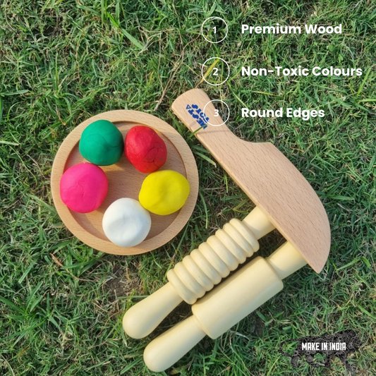 NESTA TOYS - Play Dough Kit | Rolling Pins & Knife | Pretend Play Kitchen Toys - Tinycubs - 